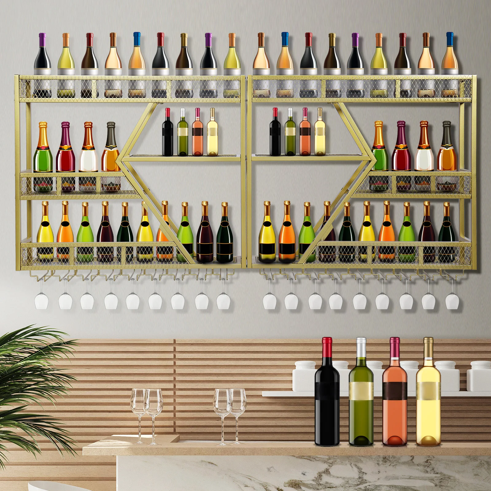 Metal Wine Bottles Storage Display Storage Shelf with Wine Glass Holder Wine Bottle & Glass Holder for Home Dining Room Kitchen
Metal Wine Bottles Storage Display Storage Shelf with Wine Glass Holder Wine Bottle & Glass Holder for Home Dining Room Kitchen