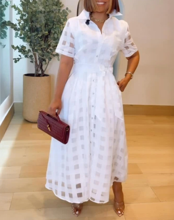 Turn-Down Collar Plaid Mesh Double-Layered Cinched Waist A Line Shirt Dress Button Down Bow Tie Waist Maxi Dress
Turn-Down Collar Plaid Mesh Double-Layered Cinched Waist A Line Shirt Dress Button Down Bow Tie Waist Maxi Dress