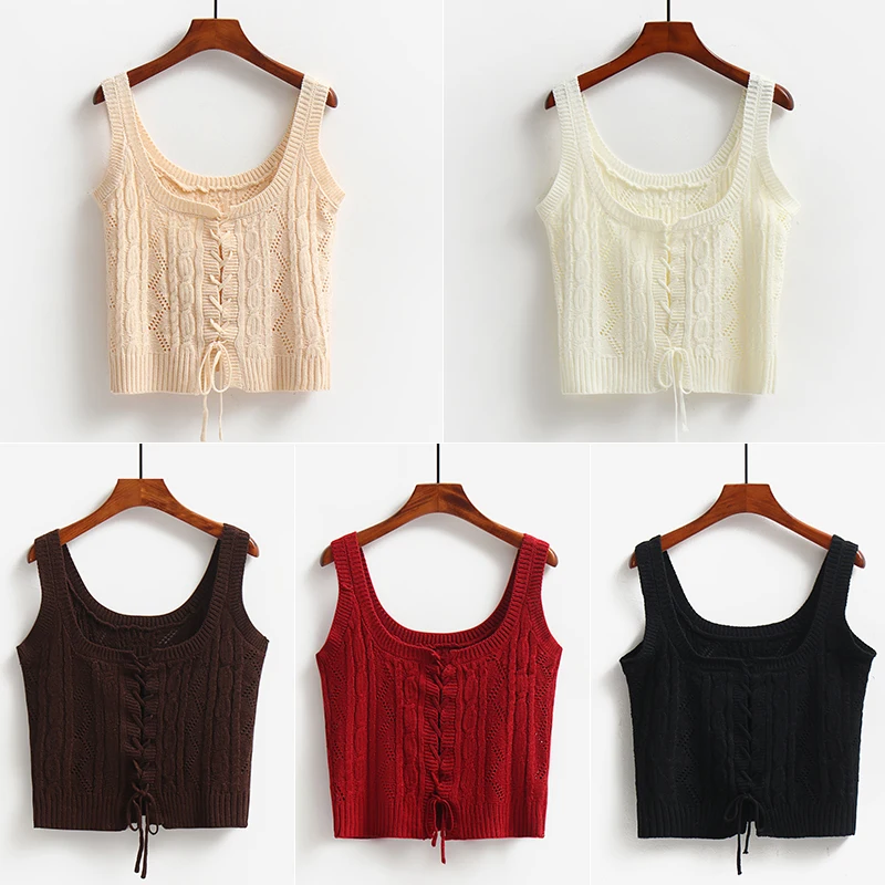 Sweet Spring Autumn Women's Knitted Vest Belted Svel Top U-Ne ort Sle Versatile No-Bra Underwear Faionable
Sweet Spring Autumn Women's Knitted Vest Belted Svel Top U-Ne ort Sle Versatile No-Bra Underwear Faionable