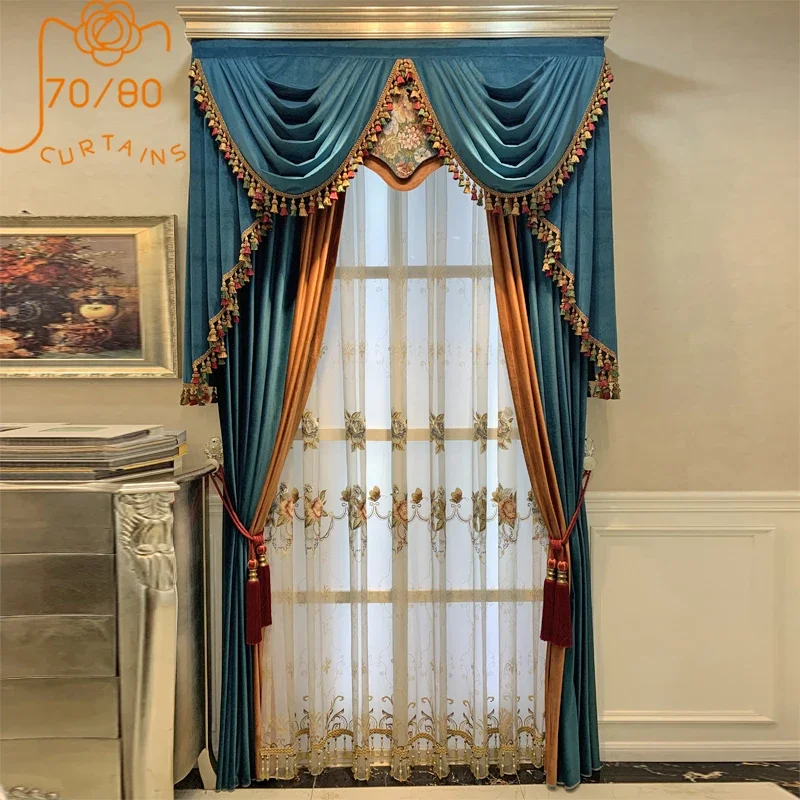 American Retro Blue Orange Velvet Patchwork Thick Shading Curtains for Living Room Bedroom Study Villa Custom Embroidered Yarn
American Retro Blue Orange Velvet Patchwork Thick Shading Curtains for Living Room Bedroom Study Villa Custom Embroidered Yarn