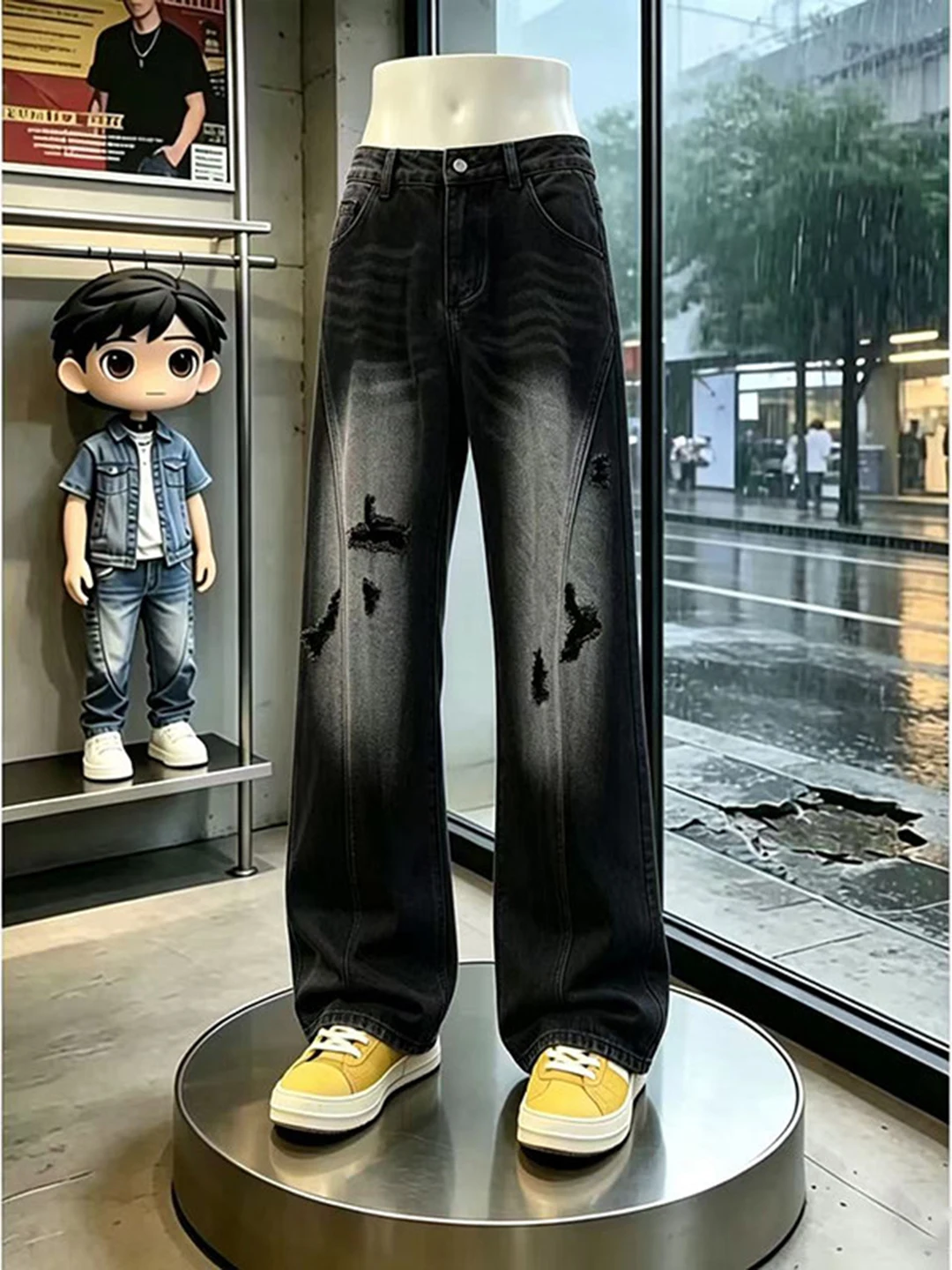 Slim Fit Ripped Straight Leg Jeans Men's American High Street Style Micro Flared Angle Cut Jeans Black Grey Casual Wear
Slim Fit Ripped Straight Leg Jeans Men's American High Street Style Micro Flared Angle Cut Jeans Black Grey Casual Wear