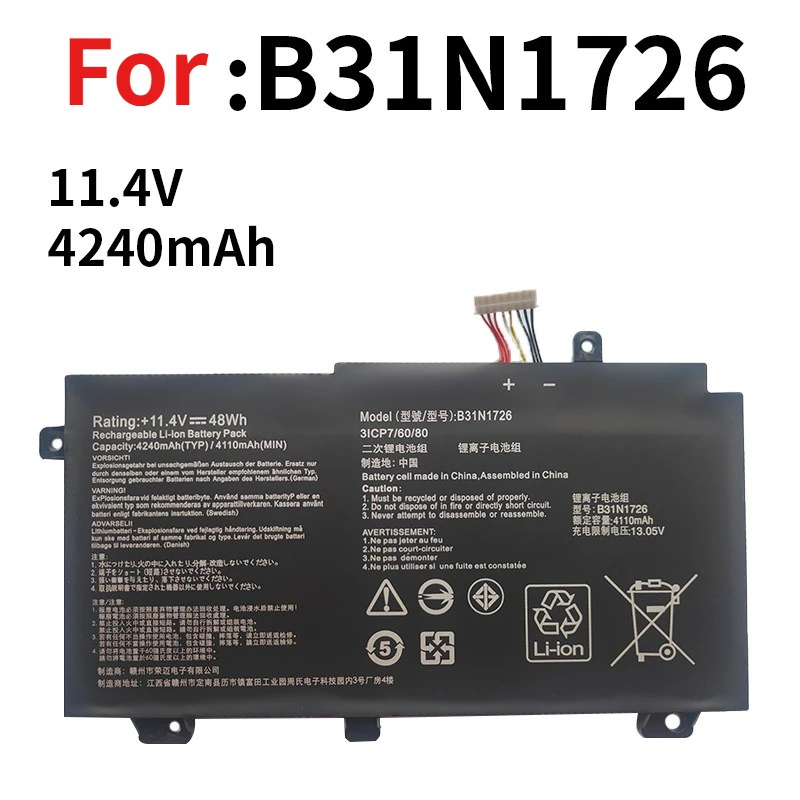 Suitable for ASUS B31N1726 FX80GE/GM FX86FE/FM FX504 FX505 lithium-ion notebook battery
Suitable for ASUS B31N1726 FX80GE/GM FX86FE/FM FX504 FX505 lithium-ion notebook battery