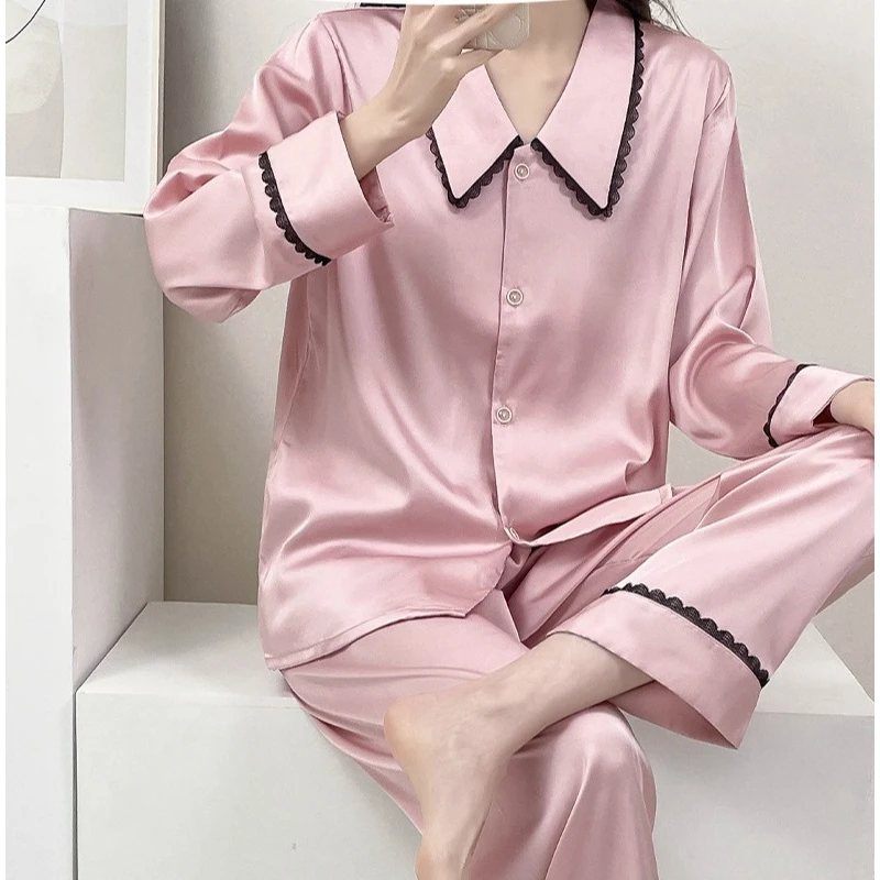 Twinset Women Pajamas Suit Spring Long Sleeve Shirt&shorts Pijamas Sleep Set Lapel Silky Satin Sleepwear PJS Home Clothes
Twinset Women Pajamas Suit Spring Long Sleeve Shirt&shorts Pijamas Sleep Set Lapel Silky Satin Sleepwear PJS Home Clothes