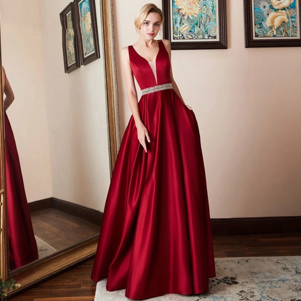 Sexy Double Shoulder V-Neck Evening Dresses formal satin A-Line Sleeveless Women's Fashion Celebrity Prom Gowns With Belt Pleat
Sexy Double Shoulder V-Neck Evening Dresses formal satin A-Line Sleeveless Women's Fashion Celebrity Prom Gowns With Belt Pleat