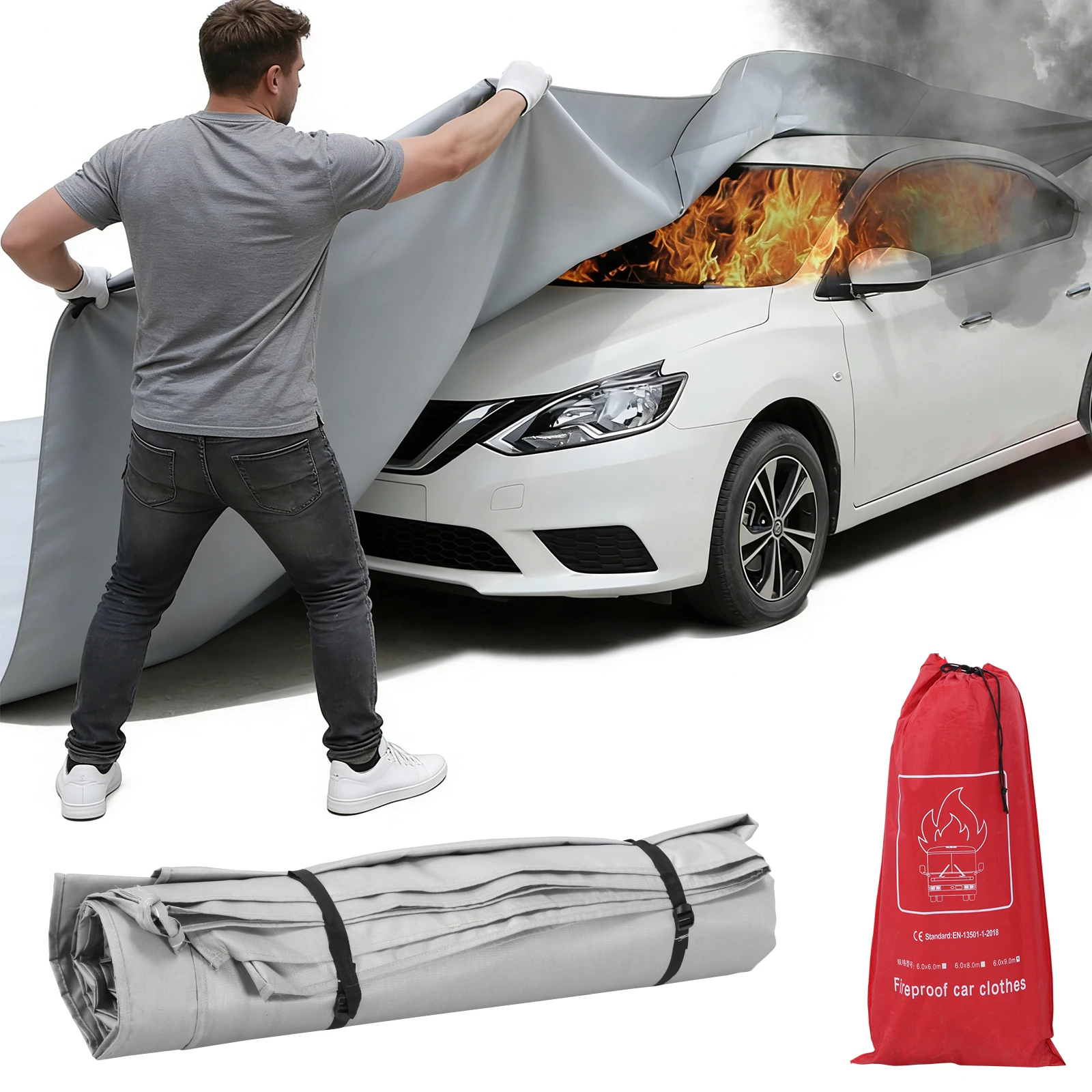 Car Fire Blanket Reusable Auto Fireproof Cover Silicone Coated 1770-2000°C High Temperature Proof Fabric For New Energy Vehicles
Car Fire Blanket Reusable Auto Fireproof Cover Silicone Coated 1770-2000°C High Temperature Proof Fabric For New Energy Vehicles