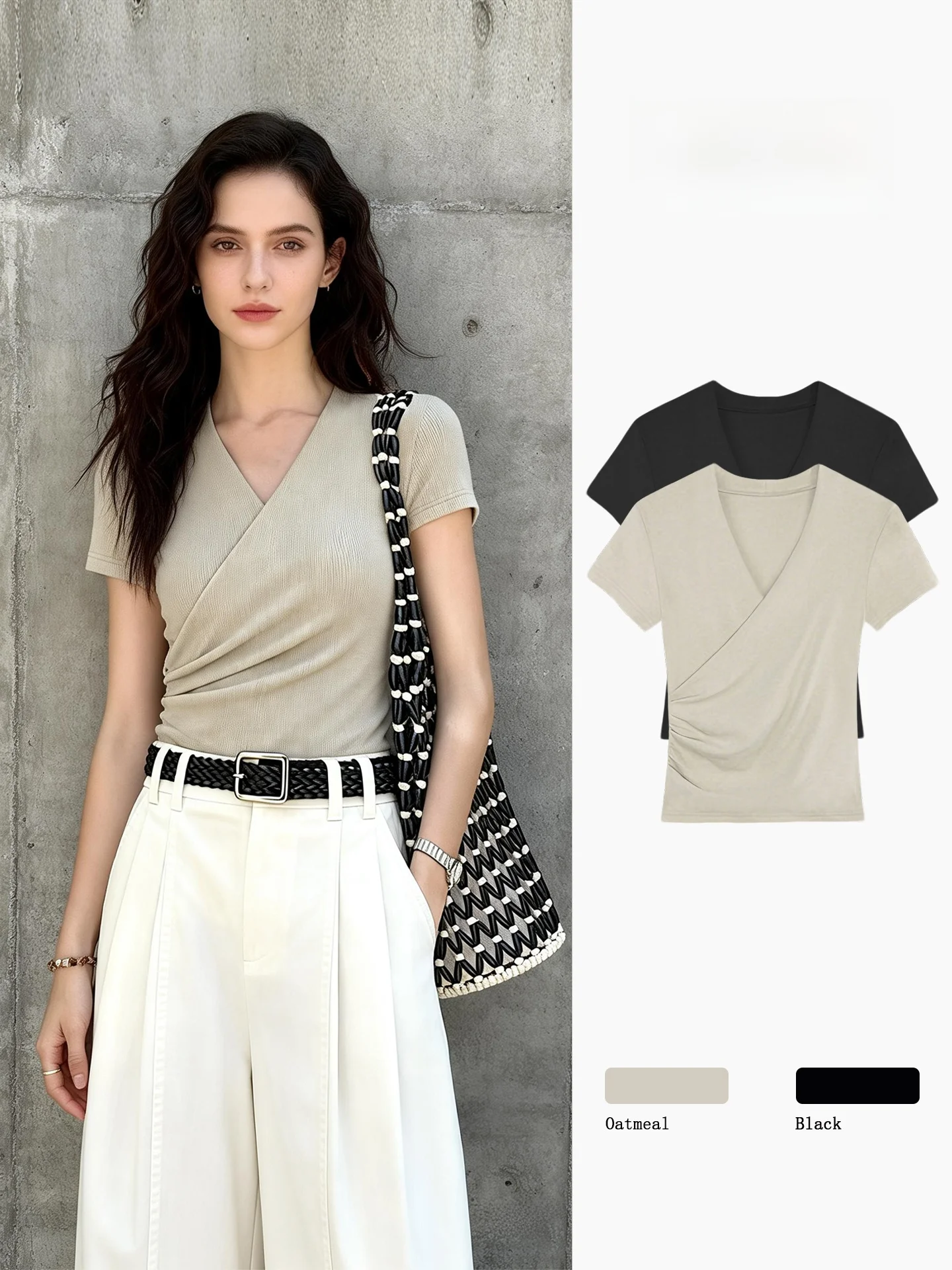 French Style High Waist Slim Fit V-Neck Cross T-Shirt Women's Summer Spring New Arrival Commute Slim Short Sleeve Versatile Top
French Style High Waist Slim Fit V-Neck Cross T-Shirt Women's Summer Spring New Arrival Commute Slim Short Sleeve Versatile Top
