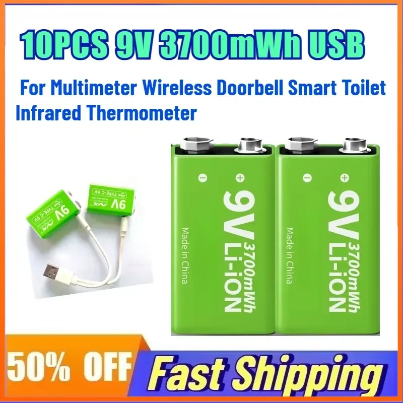 9V 3700mAh Lithium Battery for Multimeter Wireless Doorbell Smart Toilet Infrared Thermometer Rechargeable Battery
9V 3700mAh Lithium Battery for Multimeter Wireless Doorbell Smart Toilet Infrared Thermometer Rechargeable Battery