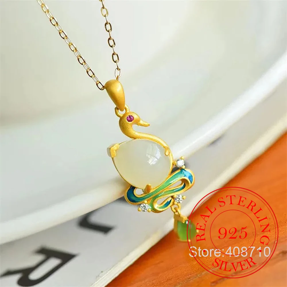 925 Sterling Silver Jewelry 18K Gold Plated Natural Jade Swan Waterdrop Necklace Pendant for Women Wedding Party Jewelry Gift
925 Sterling Silver Jewelry 18K Gold Plated Natural Jade Swan Waterdrop Necklace Pendant for Women Wedding Party Jewelry Gift