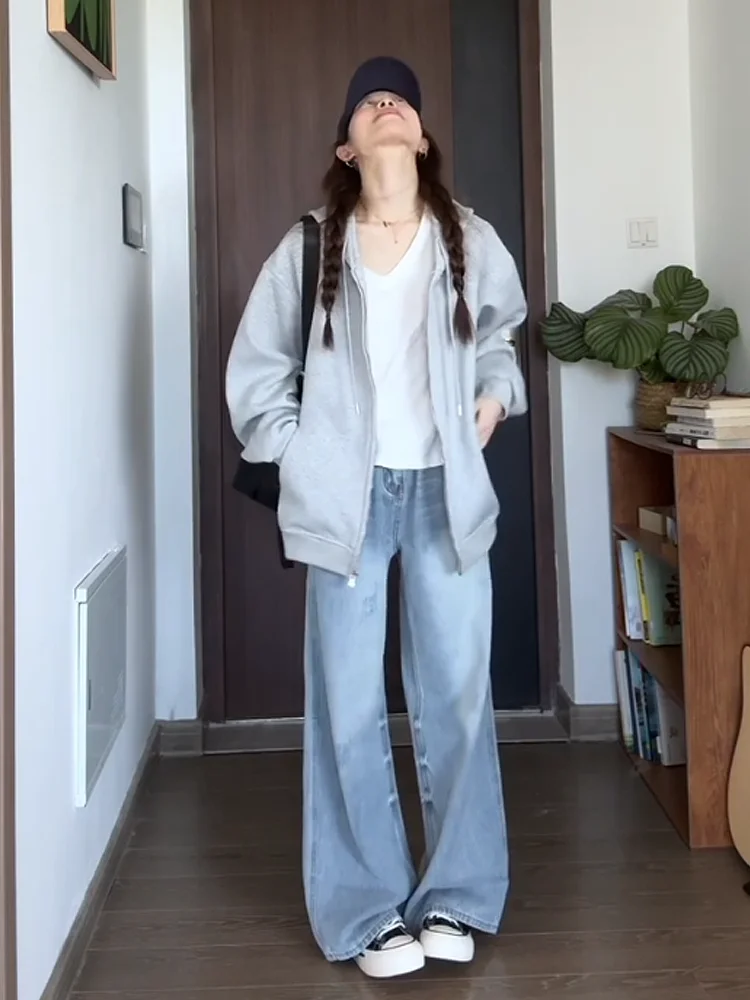 American Style High Waist Straight Leg Jeans Women's Spring Autumn New Vintage Loose Slimming Wide Leg Pants Light Color
American Style High Waist Straight Leg Jeans Women's Spring Autumn New Vintage Loose Slimming Wide Leg Pants Light Color