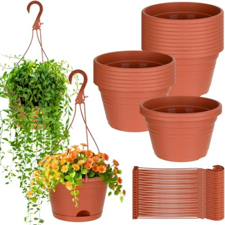 20 Pcs 10 Inch Hanging Baskets for Outdoor Indoor Plants, Brown Plastic Self-Watering Planter Pots with Drainage Trays
20 Pcs 10 Inch Hanging Baskets for Outdoor Indoor Plants, Brown Plastic Self-Watering Planter Pots with Drainage Trays