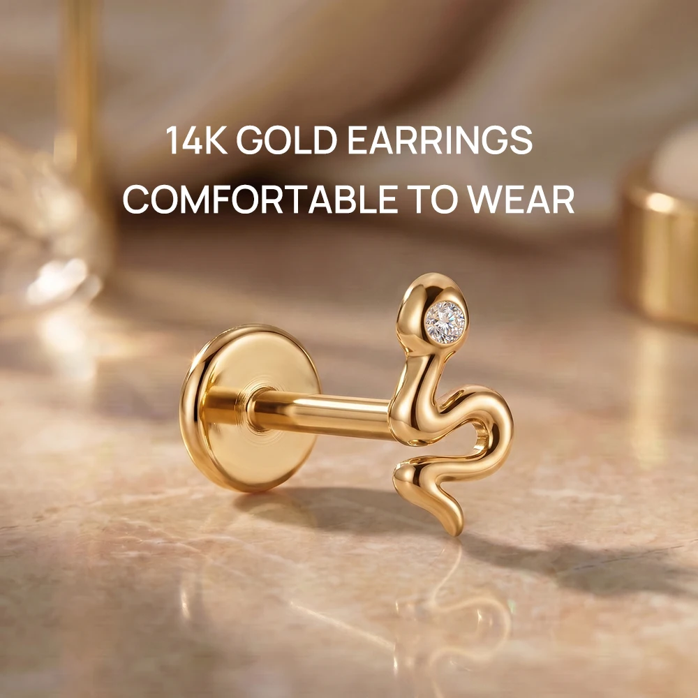 CANNER 14K Solid Gold Plated Snake Piercing Stud Earrings CZ Diamond Hypoallergenic Cartilage Helix Tragus Jewelry Gift
CANNER 14K Solid Gold Plated Snake Piercing Stud Earrings CZ Diamond Hypoallergenic Cartilage Helix Tragus Jewelry Gift