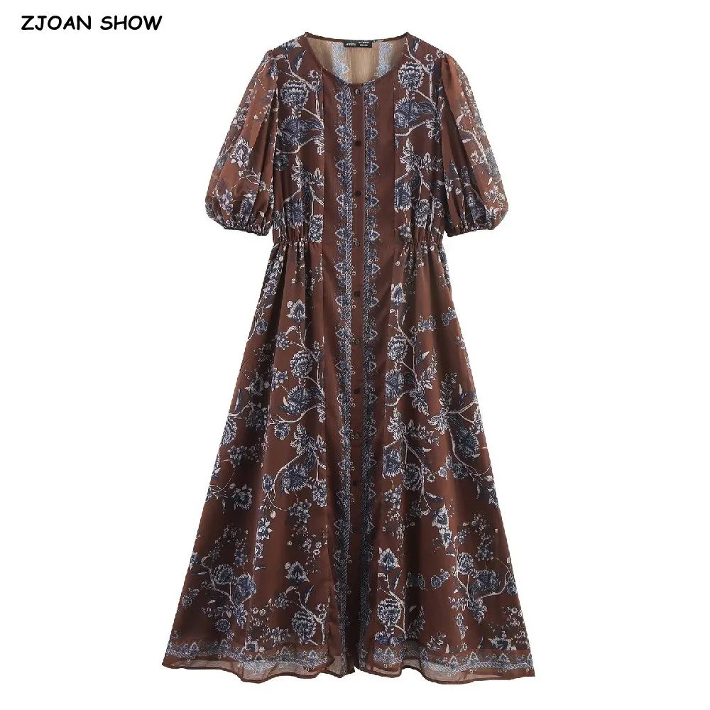 4 colors 2025 BOHO Women Flower Print O neck Open Buttons Chiffon Shirt Dress Ethnic Elastic Waist Puff Sleeve Midi Dresses Robe
4 colors 2025 BOHO Women Flower Print O neck Open Buttons Chiffon Shirt Dress Ethnic Elastic Waist Puff Sleeve Midi Dresses Robe
