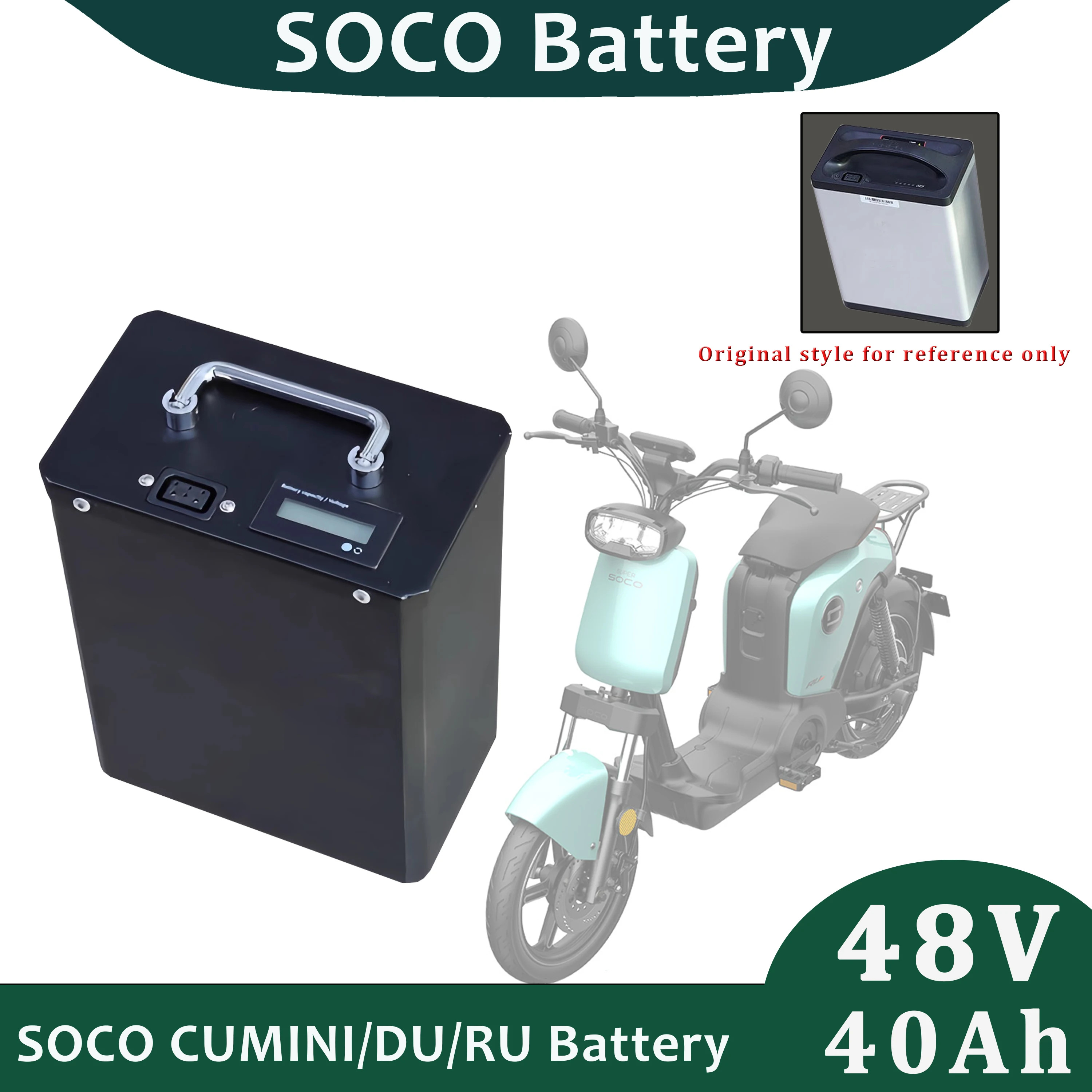 SOCO Original Replacement Battery 48V 40Ah Li-ion For CUMINI/DU/RU Motorcycle with 5A Charger
SOCO Original Replacement Battery 48V 40Ah Li-ion For CUMINI/DU/RU Motorcycle with 5A Charger