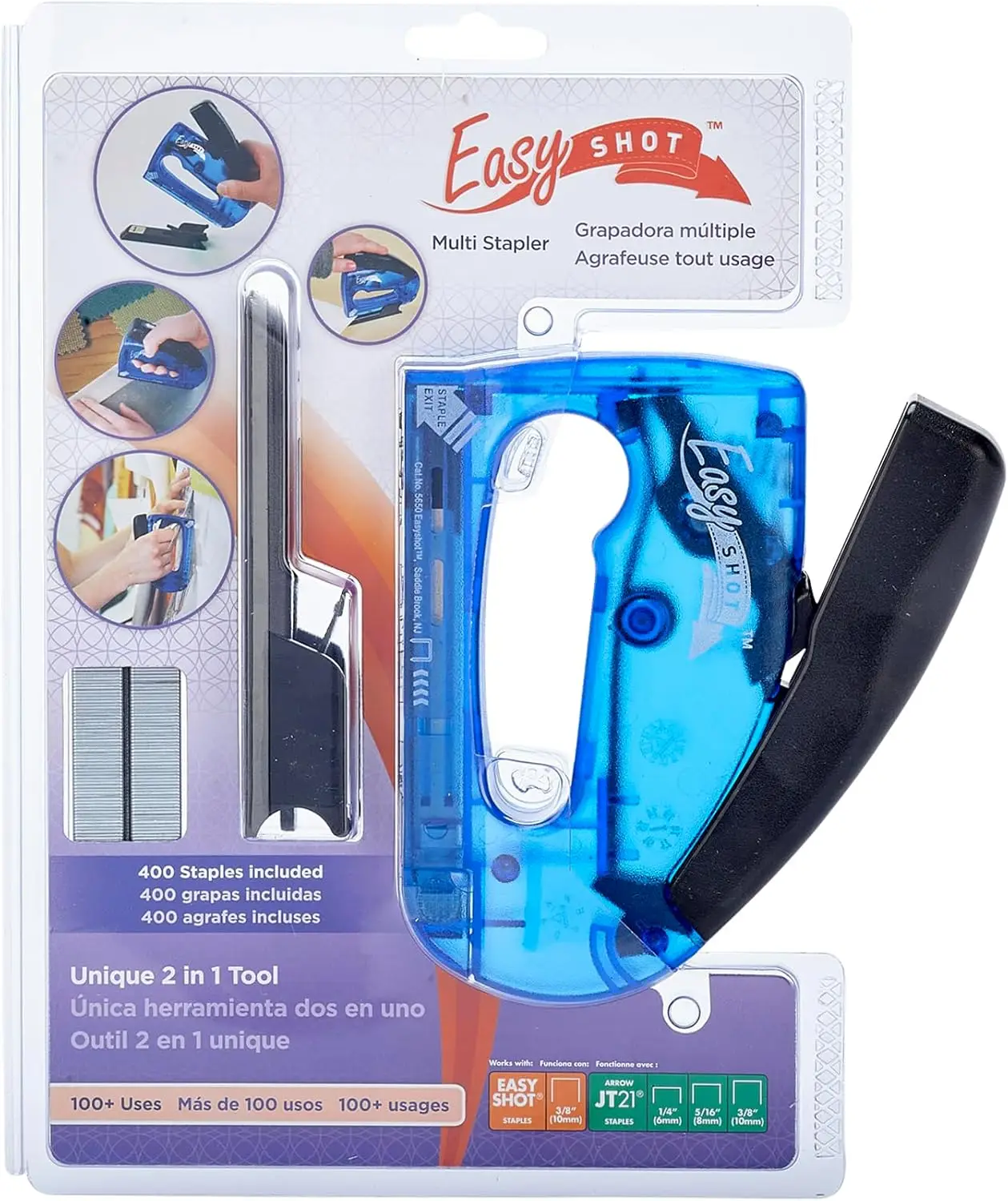 Easy Shot Staple Gun for Crafts, Manual Stapler with 400 JT21 Staples, Blue
Easy Shot Staple Gun for Crafts, Manual Stapler with 400 JT21 Staples, Blue