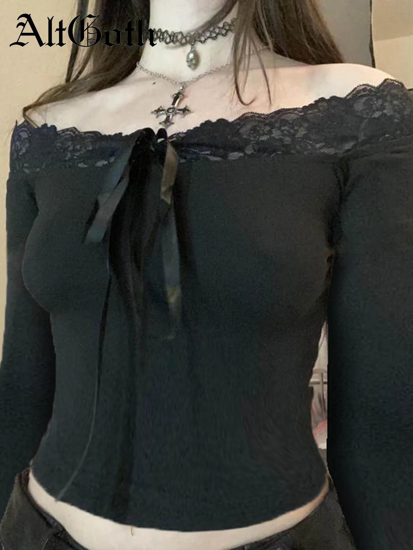 AltGoth Aesthetic Fairycore Sweet T-shirt Women Pastel Goth Cute Bow Lace Patchwork Long Sleeve Off The Shoulder Crop Tee Tops
AltGoth Aesthetic Fairycore Sweet T-shirt Women Pastel Goth Cute Bow Lace Patchwork Long Sleeve Off The Shoulder Crop Tee Tops