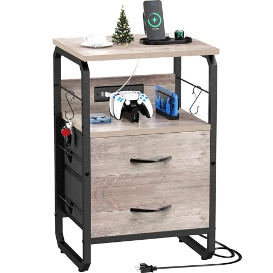 Nightstand with Drawers Storage Night Stand with Charging Station Type C Port Small Side Table with Hooks Wood Metal End Table
Nightstand with Drawers Storage Night Stand with Charging Station Type C Port Small Side Table with Hooks Wood Metal End Table