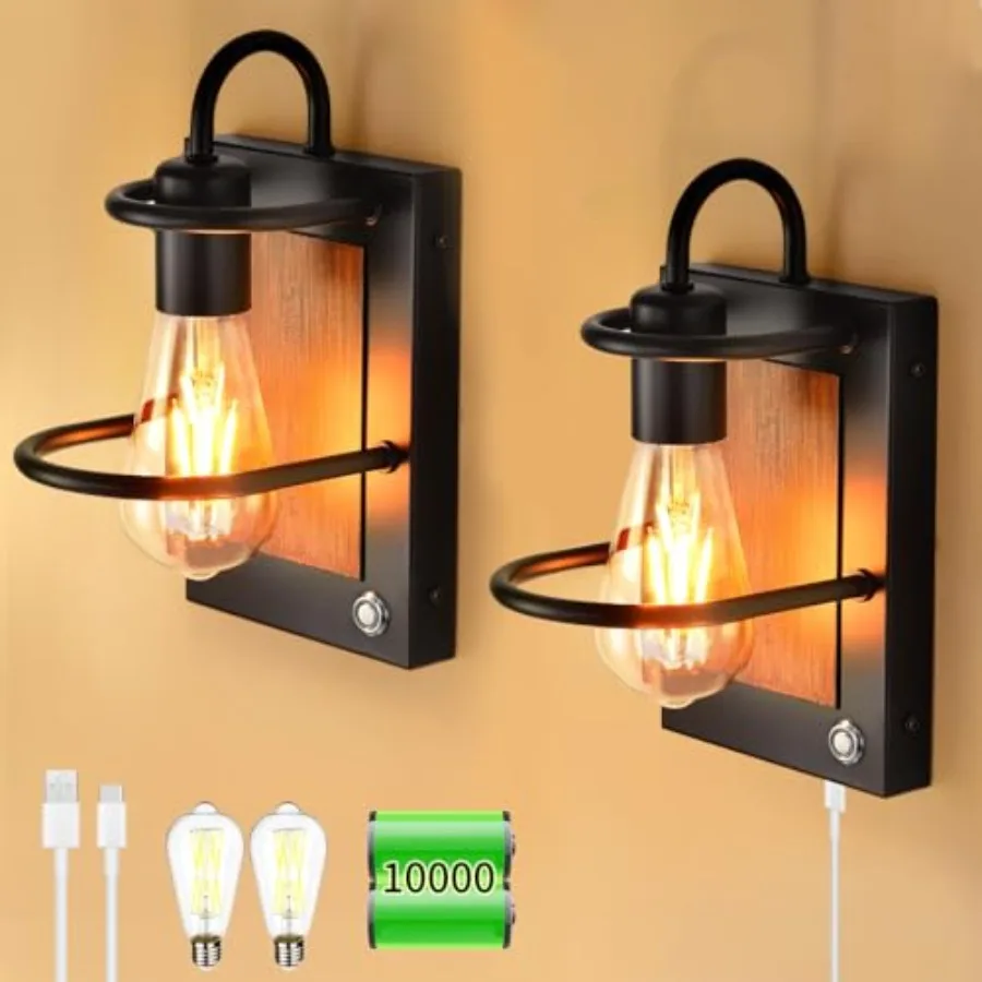 DIMMABLE Battery Operated Wall Sconce Set of 2, Industrial Wireless Wall Lighting Fixture, Faux-Wood Black Rechargeable Wall La
DIMMABLE Battery Operated Wall Sconce Set of 2, Industrial Wireless Wall Lighting Fixture, Faux-Wood Black Rechargeable Wall La