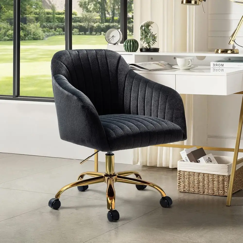 Swivel Upholstered Task Chair with Adjustable Height, Suitable for Women and Girls, Black with Gold Base
Swivel Upholstered Task Chair with Adjustable Height, Suitable for Women and Girls, Black with Gold Base
