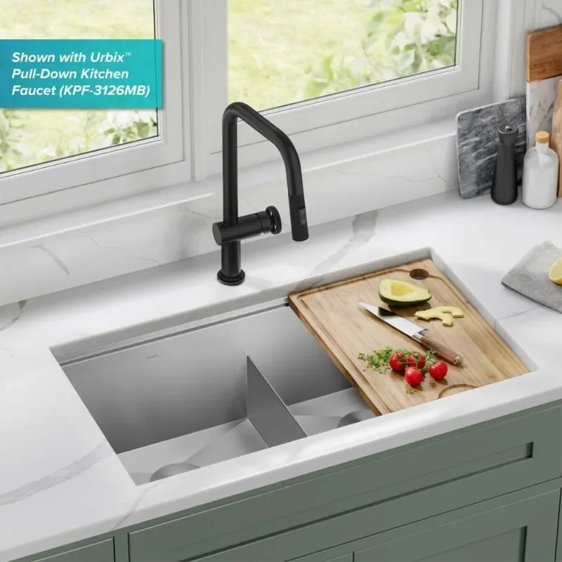 Рабочая станция Kraus Kore Undermount, кухонная мойка из нержавеющей стали с двойной чашей и аксессуарами
Рабочая станция Kraus Kore Undermount, кухонная мойка из нержавеющей стали с двойной чашей и аксессуарами