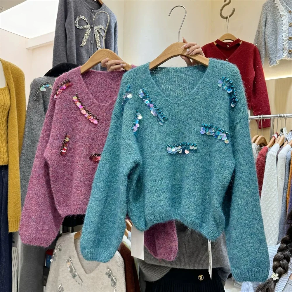 Knitted Sequins Loose Sweater Women V Neck Long Sleeve 2024 Autumn Chic Pullover Female Long Sleeve Tops Jumper Twist N402
Knitted Sequins Loose Sweater Women V Neck Long Sleeve 2024 Autumn Chic Pullover Female Long Sleeve Tops Jumper Twist N402