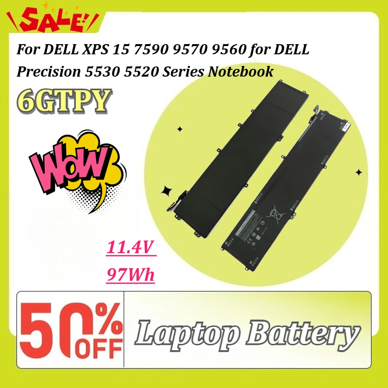 11.4V 97Wh 6GTPY Laptop Battery for DELL XPS 15 7590 9570 9560 for DELL Precision 5530 5520 Series Notebook Rechargeable Battery
11.4V 97Wh 6GTPY Laptop Battery for DELL XPS 15 7590 9570 9560 for DELL Precision 5530 5520 Series Notebook Rechargeable Battery