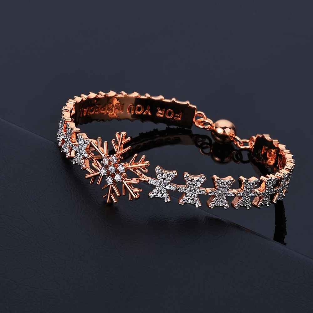 NY Fine Jewelry Set Women Rose Gold Snowflake Bangle Iced Cubic Zirconia Crystal Flower Charm Bracelet Christmas gift Women
NY Fine Jewelry Set Women Rose Gold Snowflake Bangle Iced Cubic Zirconia Crystal Flower Charm Bracelet Christmas gift Women