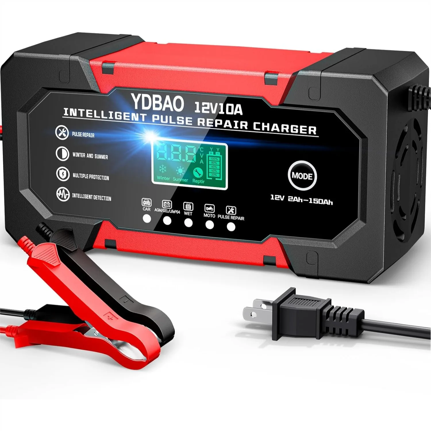 10A 12V Smart Car Battery Charger with LCD Display & Temperature Compensation for Car Motorcycle Vans
10A 12V Smart Car Battery Charger with LCD Display & Temperature Compensation for Car Motorcycle Vans