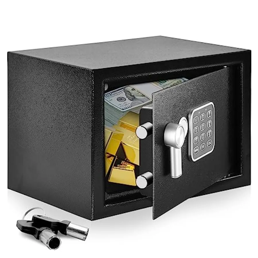 Electronic Safe Box for home office use heavy duty steel black digital keypad code + 2 keys, wall floor mountable, secure stora
Electronic Safe Box for home office use heavy duty steel black digital keypad code + 2 keys, wall floor mountable, secure stora