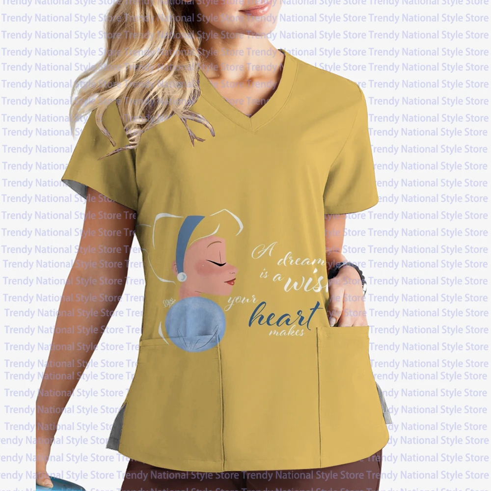 Women's T-shirt Nurse Uniform Pocket V-Neck Print Scrub Top Disney Princess Sisters Work Medical Nursing Work Clothes Uniform
Women's T-shirt Nurse Uniform Pocket V-Neck Print Scrub Top Disney Princess Sisters Work Medical Nursing Work Clothes Uniform