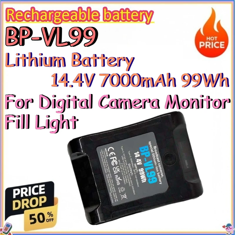 BP-VL99 14.4V 7000mAh 99Wh Lithium Battery for Digital Camera Monitor Fill Light Replace The Rechargeable V-shaped Port Battery
BP-VL99 14.4V 7000mAh 99Wh Lithium Battery for Digital Camera Monitor Fill Light Replace The Rechargeable V-shaped Port Battery