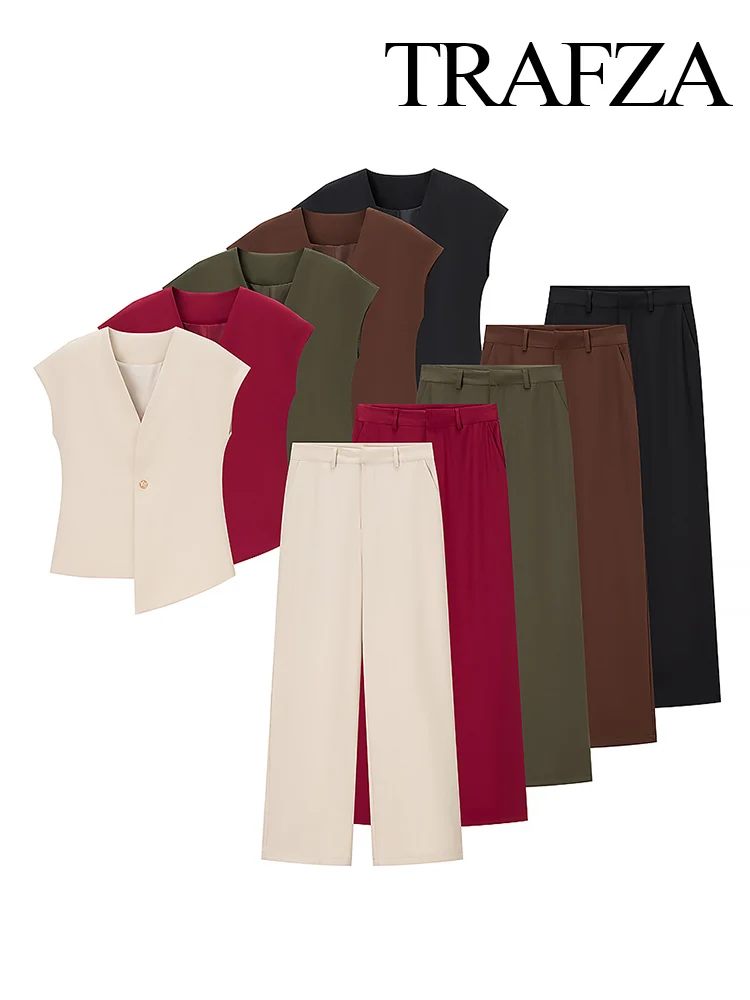 TRAFZA Women Fashion V-Neck Sleeveless Single Button Vest Tops+Elegant Zipper Pockets High Street Casual Long 5-Color Pants Suit
TRAFZA Women Fashion V-Neck Sleeveless Single Button Vest Tops+Elegant Zipper Pockets High Street Casual Long 5-Color Pants Suit