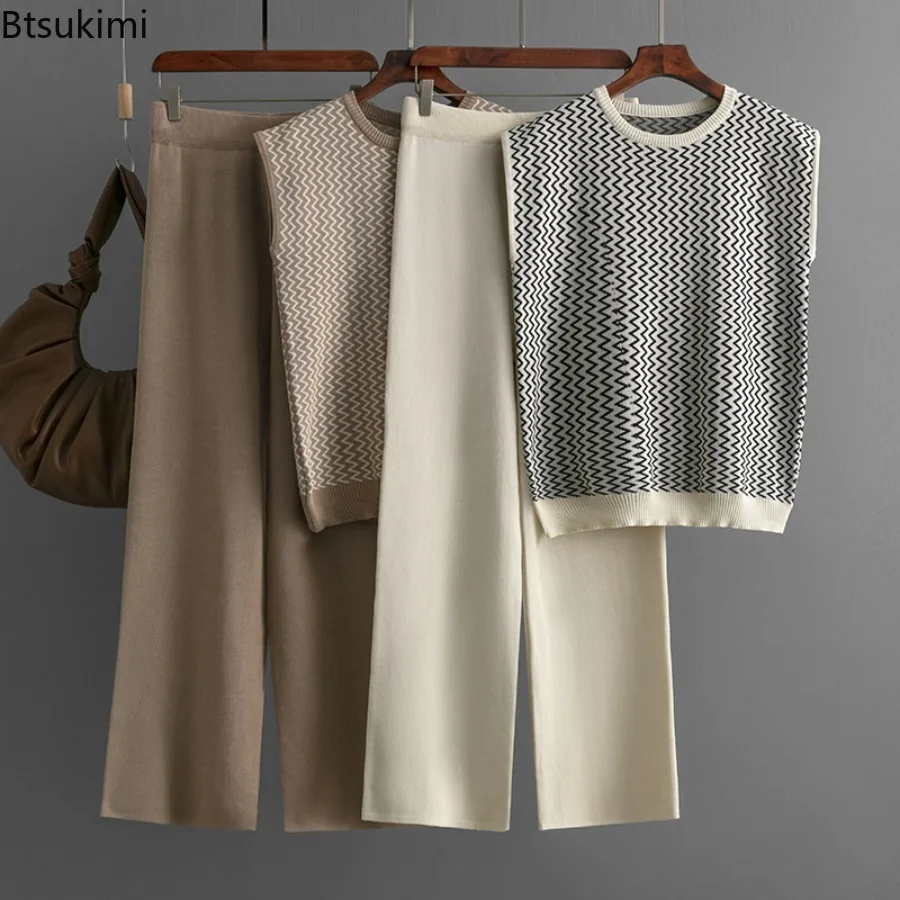 2025 Spring Summer Women Fashion Striped Vest Pant Two Piece Set Knit Round Neck Sleeveless Tops High Waisted Wide Leg Pants Set
2025 Spring Summer Women Fashion Striped Vest Pant Two Piece Set Knit Round Neck Sleeveless Tops High Waisted Wide Leg Pants Set