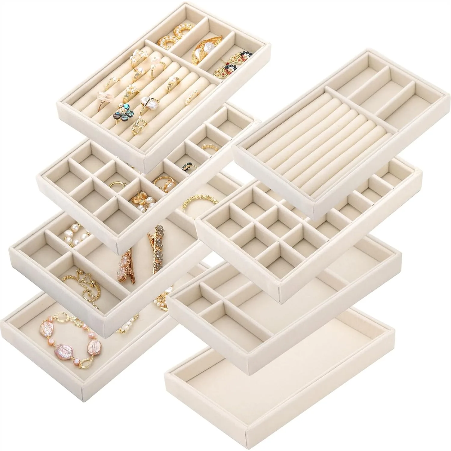 Velvet Jewelry Trays 8-Pack, Stackable Drawer Organizer Inserts for Necklaces Rings Earrings, Scratch-Resistant Beige Storage
Velvet Jewelry Trays 8-Pack, Stackable Drawer Organizer Inserts for Necklaces Rings Earrings, Scratch-Resistant Beige Storage