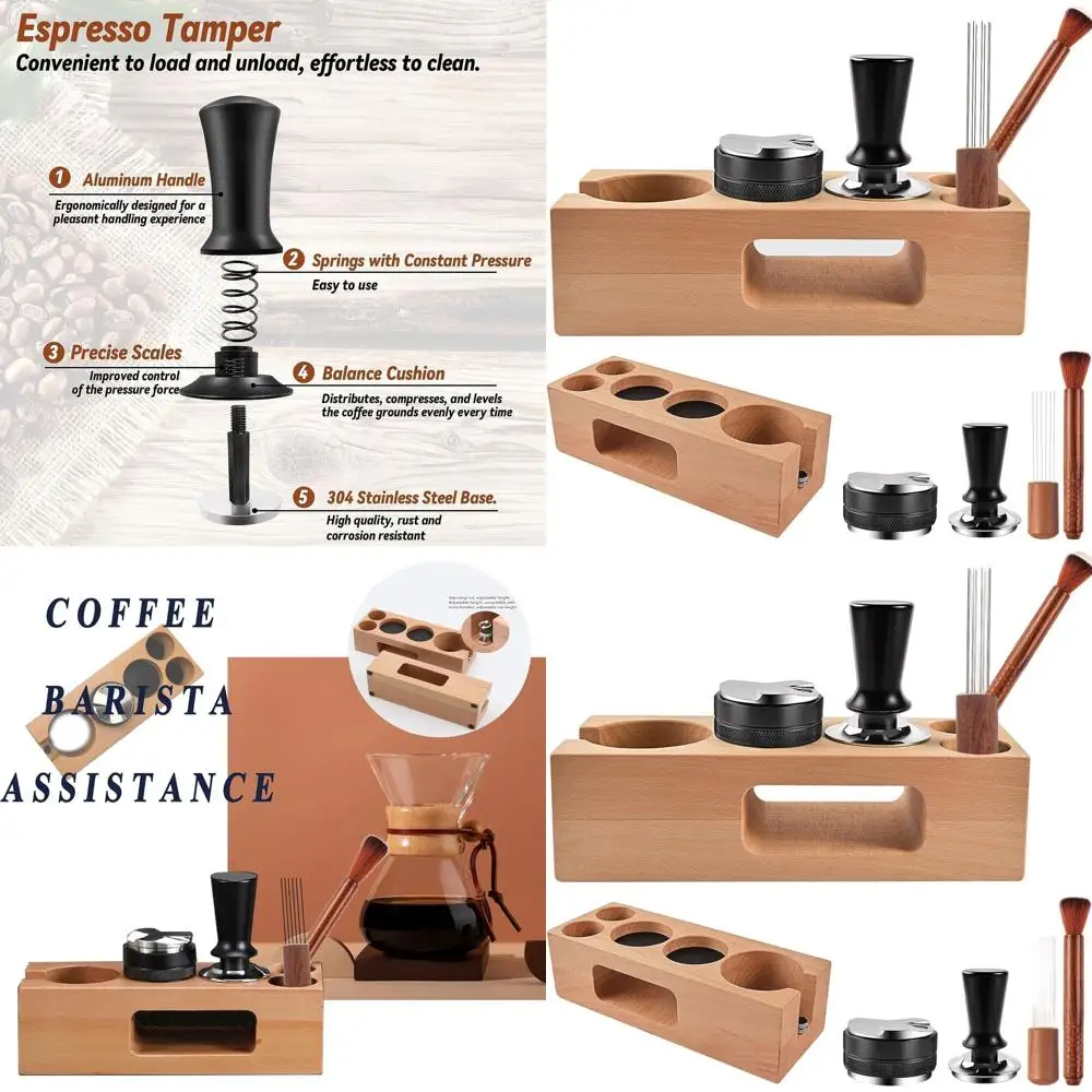 Набор для эспрессо из 5 предметов: деревянная подставка 51 мм, распределитель кофе, тампер, мешалка и щетка
Набор для эспрессо из 5 предметов: деревянная подставка 51 мм, распределитель кофе, тампер, мешалка и щетка