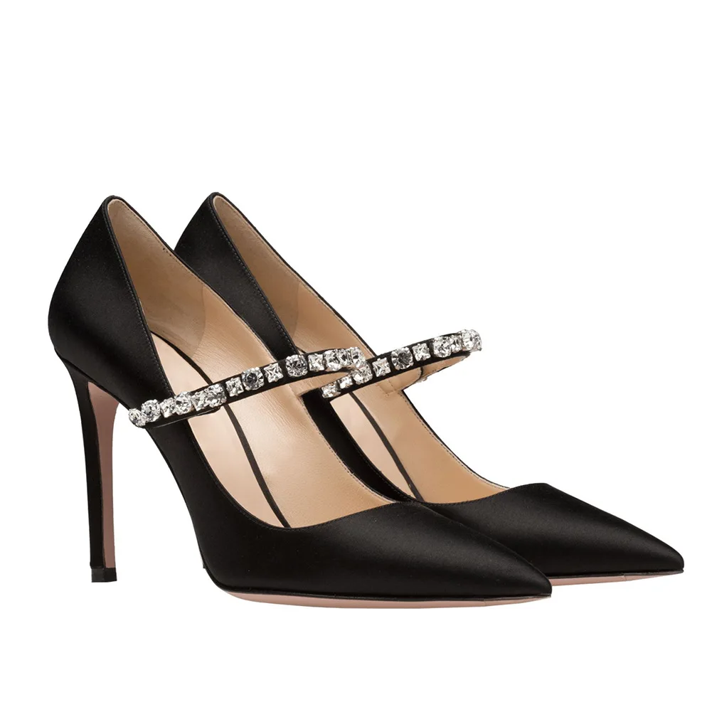 Fashion Black Satin Rhinestone Stiletto Heel Pumps Lady Large Size Pointed Toe Luxury Banquet Elegant Crystal Single Shoes Women
Fashion Black Satin Rhinestone Stiletto Heel Pumps Lady Large Size Pointed Toe Luxury Banquet Elegant Crystal Single Shoes Women