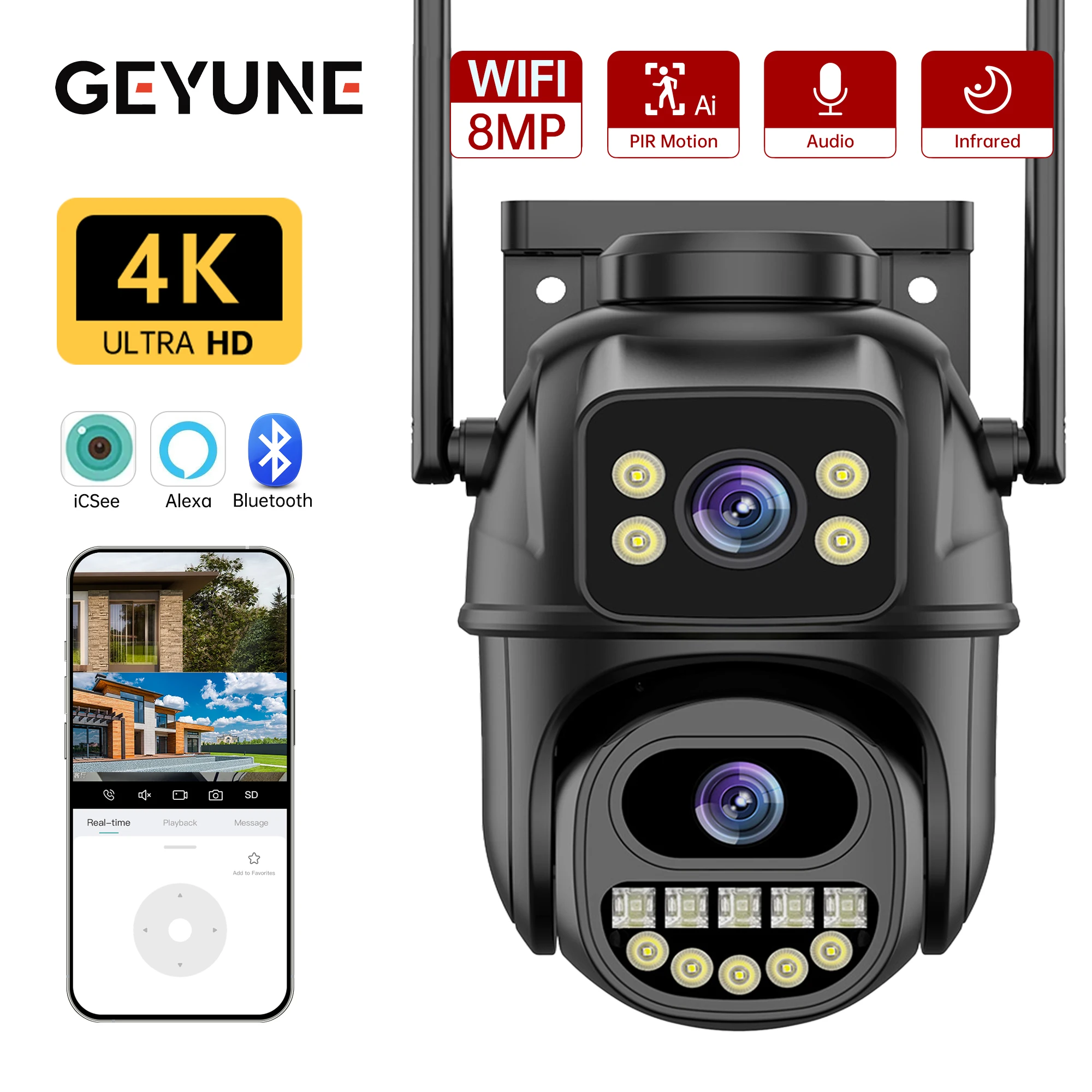 4K 8MP PTZ WiFi Camera With Dual Sceen Color Night Vision Outdoor 4MP Security IP Camera CCTV Surveillance Cameras ICSEE App
4K 8MP PTZ WiFi Camera With Dual Sceen Color Night Vision Outdoor 4MP Security IP Camera CCTV Surveillance Cameras ICSEE App