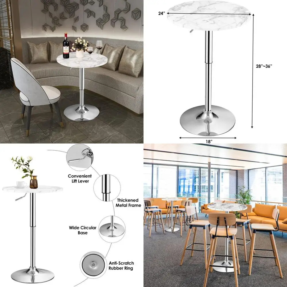 Adjustable Height Swivel Bar Table with Silver Base, 360° Rotation, White
Adjustable Height Swivel Bar Table with Silver Base, 360° Rotation, White