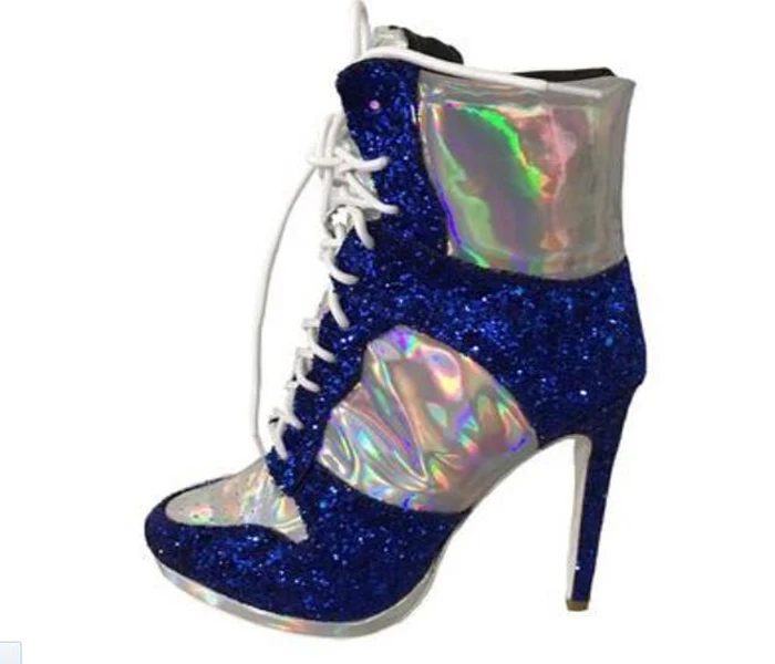 Sport Style Laser Leather Patchwork High Heel Lace-up Ankle Boots Perforated Round Toe Thin Heel Women Contrast Color Boots
Sport Style Laser Leather Patchwork High Heel Lace-up Ankle Boots Perforated Round Toe Thin Heel Women Contrast Color Boots