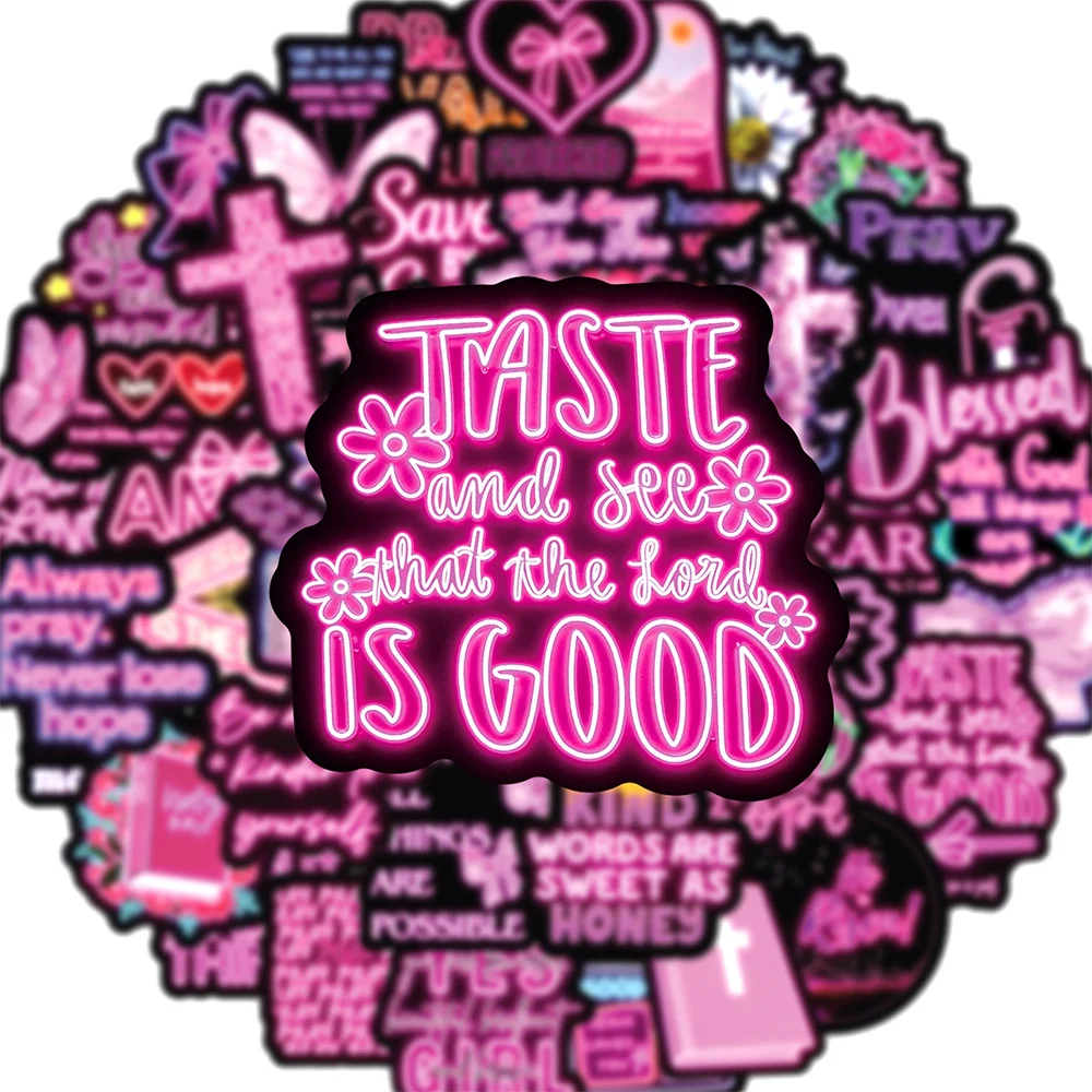 10/30/50pcs Cartoon Neon Inspirational Bible Phrase Stickers Pink Aesthetic Graffiti Decals Scrapbook Luggage Phone Sticker Pack
10/30/50pcs Cartoon Neon Inspirational Bible Phrase Stickers Pink Aesthetic Graffiti Decals Scrapbook Luggage Phone Sticker Pack