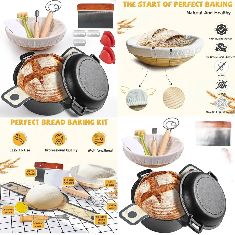 5-Quart Cast Iron Dutch Oven with Bread Proofing Basket and Baking Supplies
5-Quart Cast Iron Dutch Oven with Bread Proofing Basket and Baking Supplies