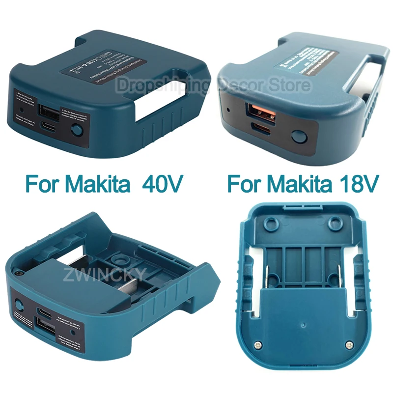 Portable USB Battery Adapter Battery Holder For Makita 18V 40V Li-ion Battery With USB Type-C Charging Port Charging for Phone
Portable USB Battery Adapter Battery Holder For Makita 18V 40V Li-ion Battery With USB Type-C Charging Port Charging for Phone