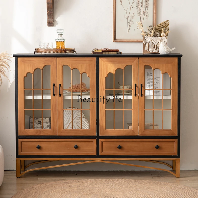 French solid wood dining side cabinet, retro glass door against the wall storage cabinet
French solid wood dining side cabinet, retro glass door against the wall storage cabinet