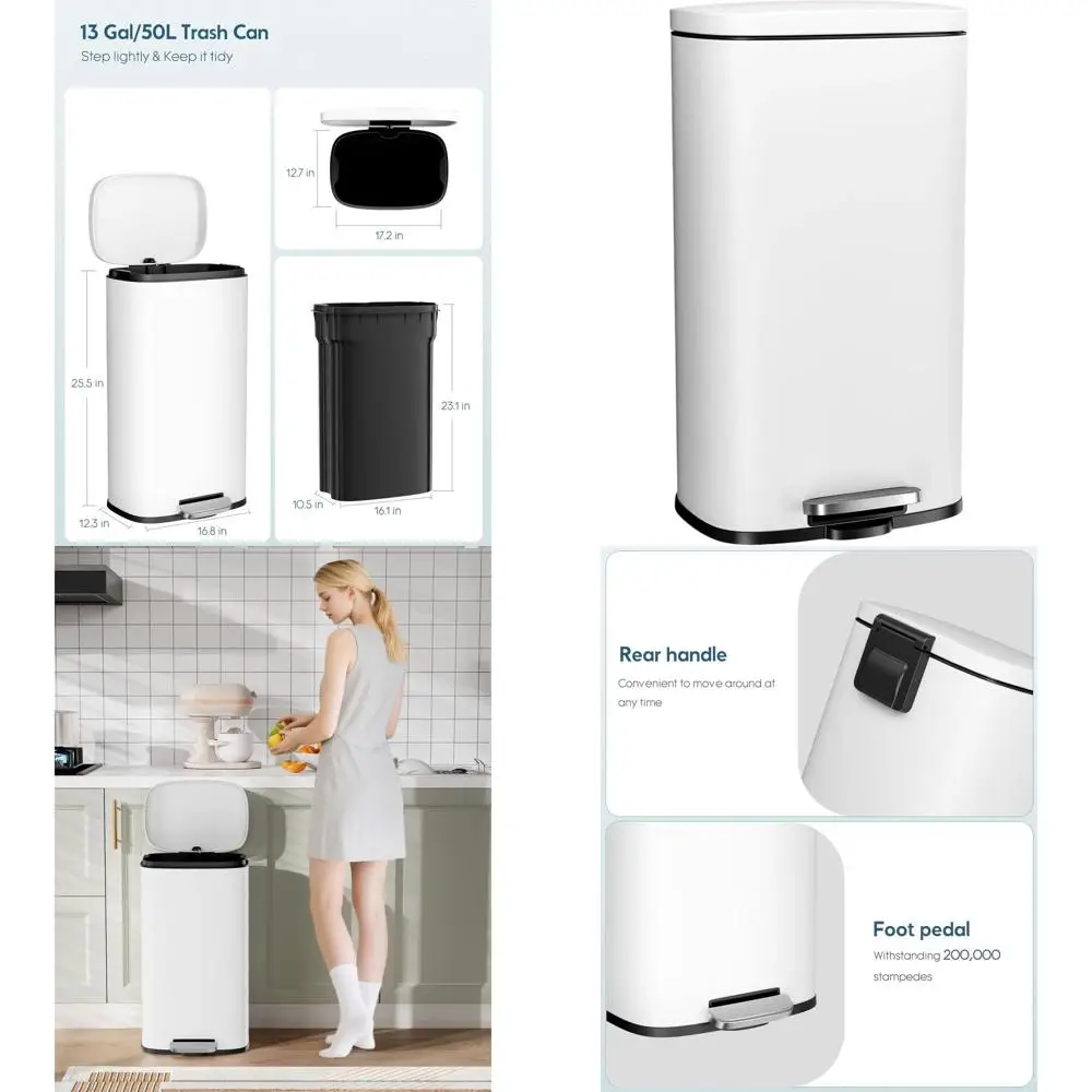 50L White Stainless Steel Step Trash Can with Removable Inner Bucket, Touch-Proof Lid for Kitchen and Home
50L White Stainless Steel Step Trash Can with Removable Inner Bucket, Touch-Proof Lid for Kitchen and Home
