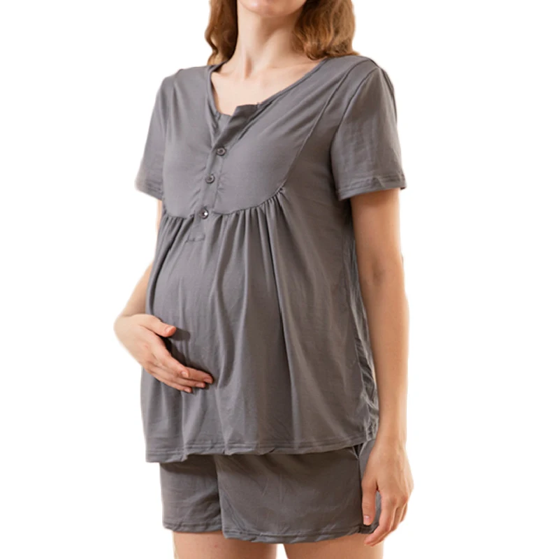 Maternity Clothes Soft Short Sleeve Pregnancy Pajamas Two Piece Set Sleep Home Wear Pajamas for Nursing Mom
Maternity Clothes Soft Short Sleeve Pregnancy Pajamas Two Piece Set Sleep Home Wear Pajamas for Nursing Mom 