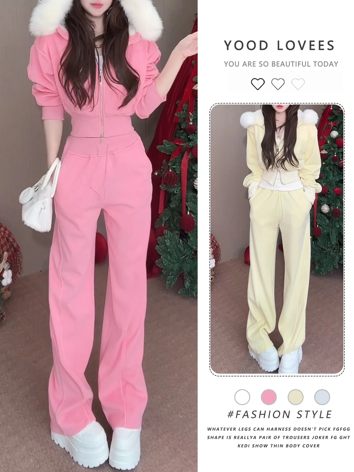 Korean Style Winter Outfit Pink Casual Sporty Fleece Lined Hoodie Wide Leg Pants Two Piece Set High Waist Thickened Winter Cl...
Korean Style Winter Outfit Pink Casual Sporty Fleece Lined Hoodie Wide Leg Pants Two Piece Set High Waist Thickened Winter Cl...