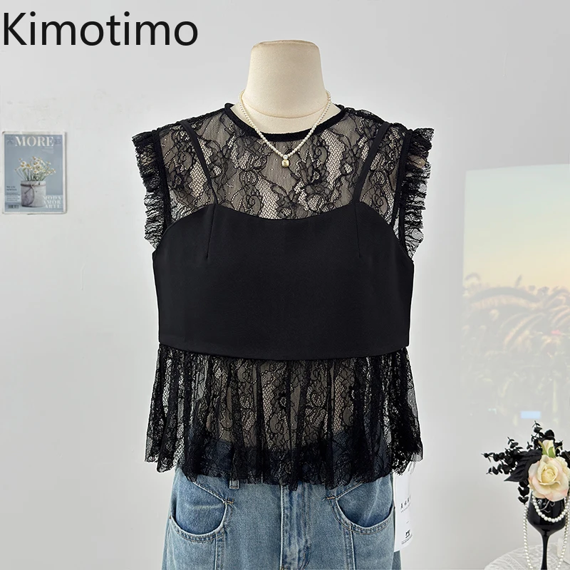 Kimotimo, пикантная кружевная лоскутная блузка из двух предметов, женская летняя прозрачная тонкая блузка без рукавов, модные универсальные рубашки Y2k
Kimotimo, пикантная кружевная лоскутная блузка из двух предметов, женская летняя прозрачная тонкая блузка без рукавов, модные универсальные рубашки Y2k