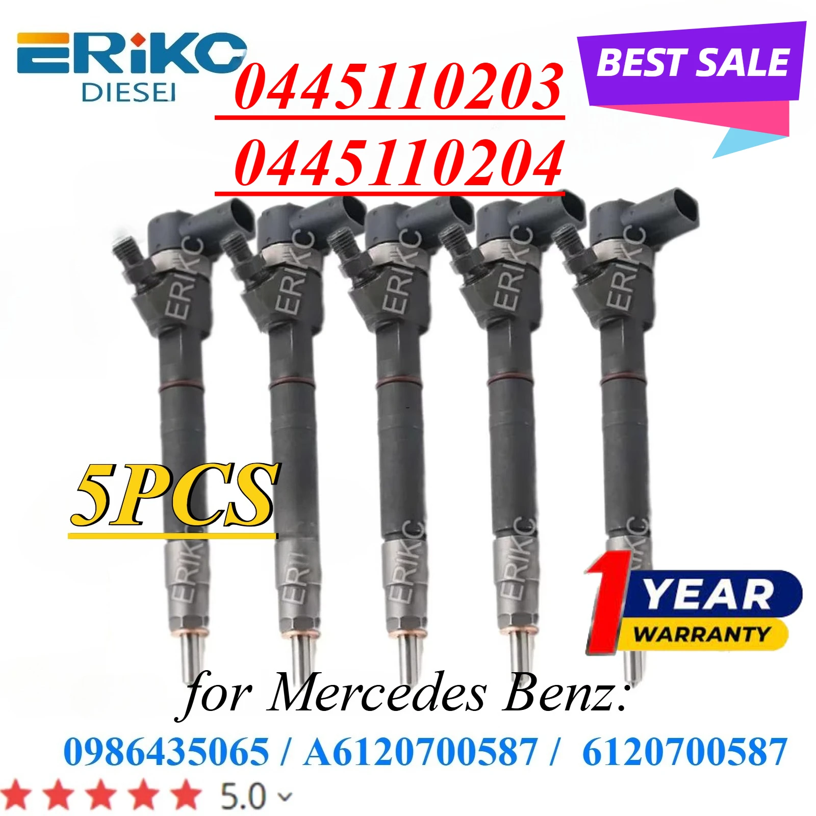 5PC 0445110203 0445110204 Common Rail Diesel Injector 6120700587 Truck Nozzle for Mercedes Benz A6120700587 0986435065
5PC 0445110203 0445110204 Common Rail Diesel Injector 6120700587 Truck Nozzle for Mercedes Benz A6120700587 0986435065