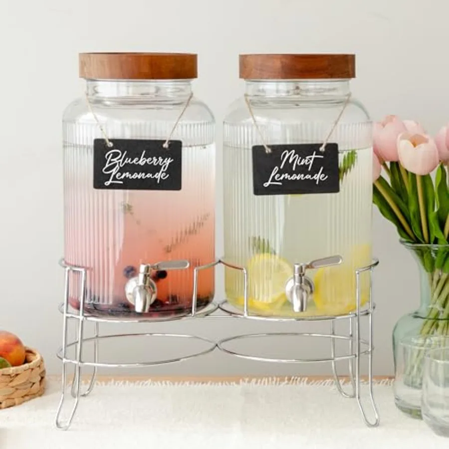 Glass Drink Dispensers for Parties with Stand - 2 Pack 1.5 Gallon for Ice Water Lemonade Juice Sangria and Punch Tower Cookout
Glass Drink Dispensers for Parties with Stand - 2 Pack 1.5 Gallon for Ice Water Lemonade Juice Sangria and Punch Tower Cookout