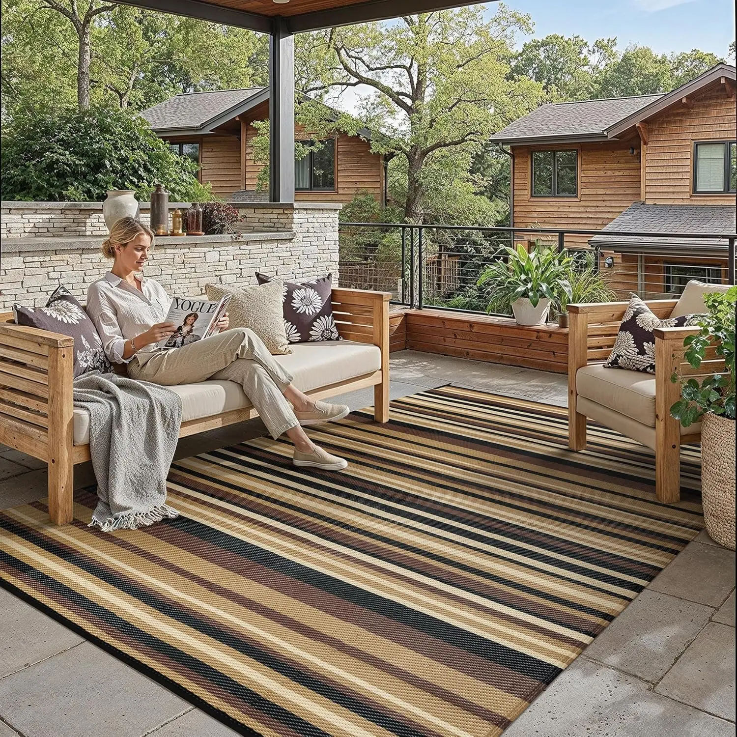 Outdoor Plastic Straw Rug Waterproof Patio 6x9 Brown Black Stripe Mat for Porch Camping RV Balcony Deck Courtyard Reversible
Outdoor Plastic Straw Rug Waterproof Patio 6x9 Brown Black Stripe Mat for Porch Camping RV Balcony Deck Courtyard Reversible
