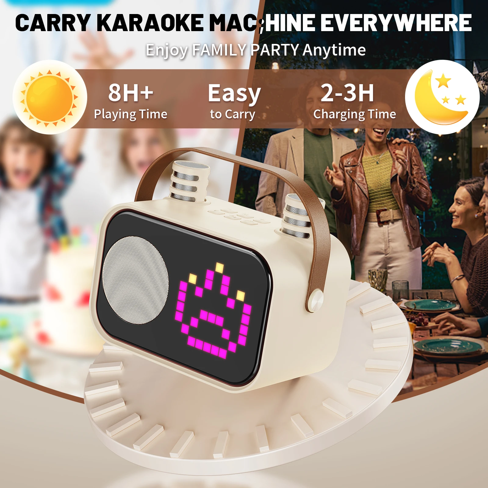 Mini Karaoke Machine for Kids Adults, Portable Bluetooth Karaoke Speaker with 2 Wireless Mics and LED Color Lights, Home Birthda
Mini Karaoke Machine for Kids Adults, Portable Bluetooth Karaoke Speaker with 2 Wireless Mics and LED Color Lights, Home Birthda